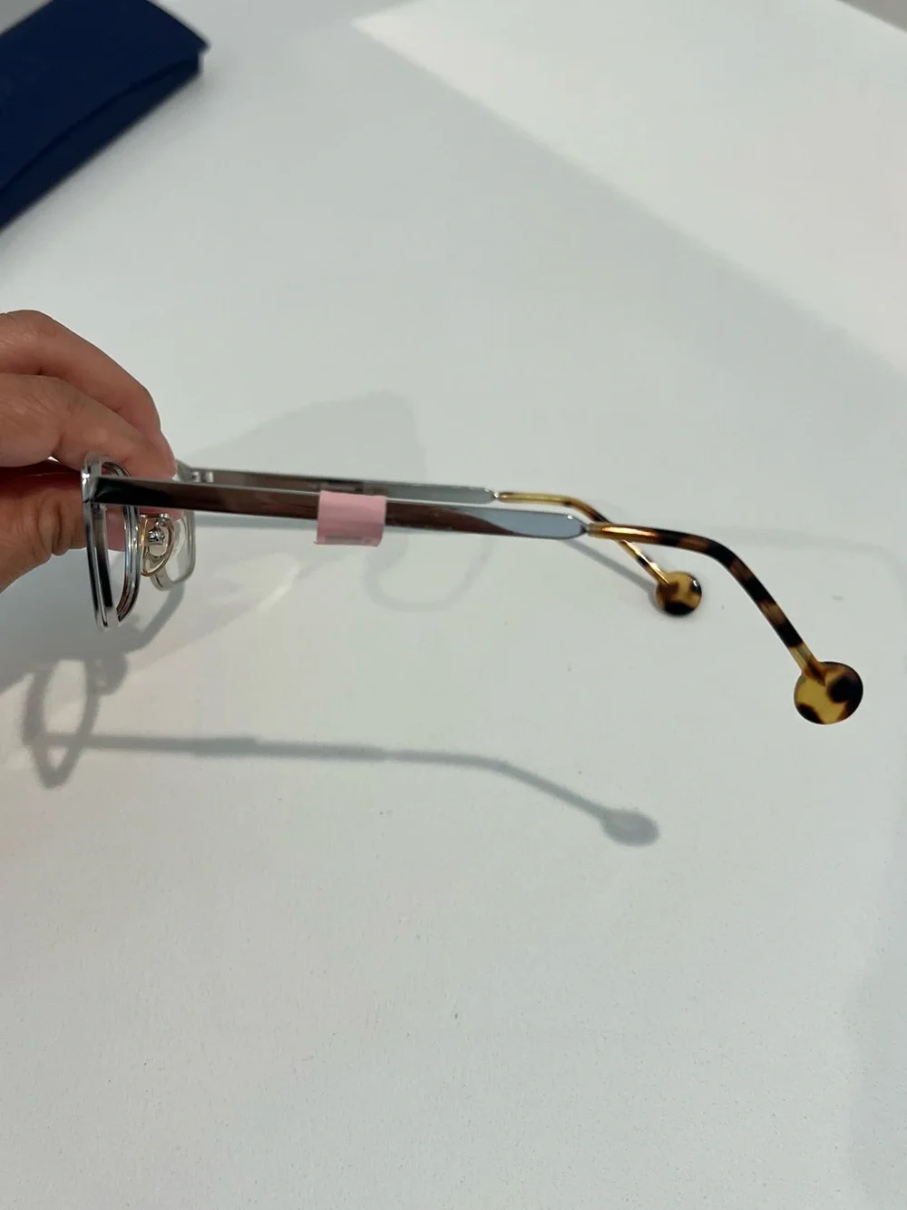 LA Eyeworks Rectangular Silver Frame Eyeglasses with Tortoiseshell Temples
